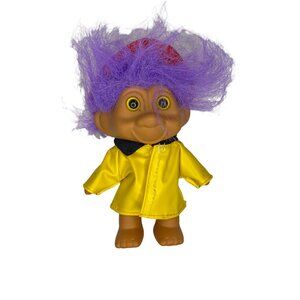 Vtg 1991 Boy Troll T.N.T. Slicker Raincoat Hat Purple Hair Blue Yellow Eyes Doll